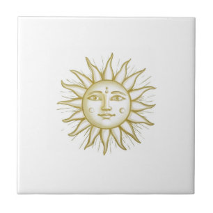Azulejo Sol Celeste con Cara Dorado y Blanco