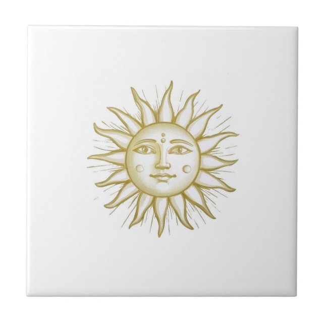 Azulejo Sol Celeste con Cara Dorado y Blanco (Frente)