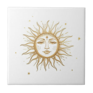 Azulejo Sol Celeste con Cara Dorado y Blanco