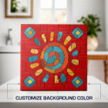 Azulejo Sol colorido de mosaico tribal<br><div class="desc">Sol de mosaico tribal colorido. Color del fondo Personalizar para la decoración.</div>