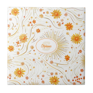 Azulejo Sol dorado y rays sin igual - con estrella abstrac