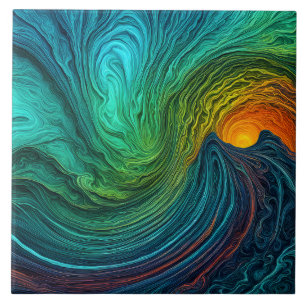 Azulejo "Sol en desaparición" Resumen de ondas fractales