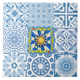 Azulejo Sol siciliano, limón, mosaico, majólica,