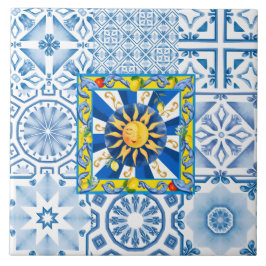 Azulejo Sol siciliano, limón, mosaico, majólica,