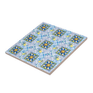 Azulejo Sol siciliano, mayólica, limón,