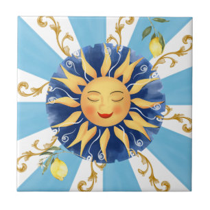 Azulejo Sol siciliano, mosaico, mediterráneo,