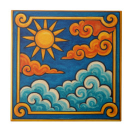 Azulejo Sol y nubes celestiales místicos