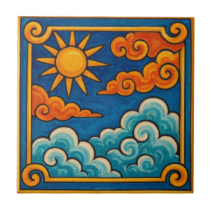 Azulejo Sol y nubes celestiales místicos
