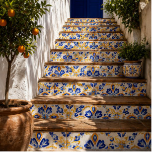 Azulejo Solara Bloom Hand-Painted Sapphire and Amber 