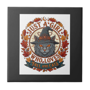 Azulejo Sólo Chica Que Ama Gatos Bruja De Halloween Otoño