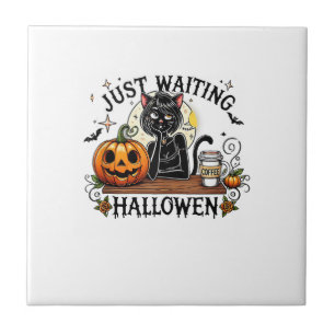 Azulejo Solo Esperando Para Halloween Gata Negra Señora Ca