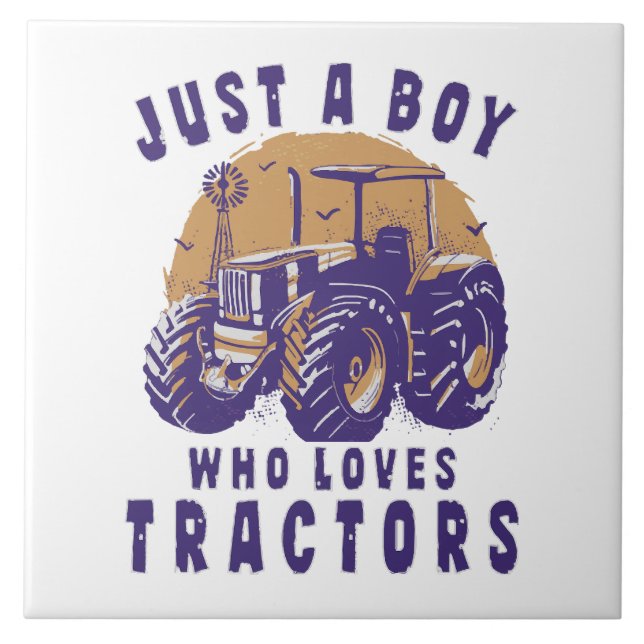 Azulejo Solo un chico que ama tractores camiones agrícolas (Frente)