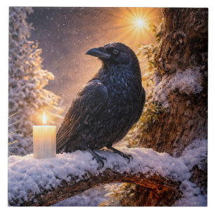 Azulejo Solsticio de Invierno Yule Cuervo y Nieve