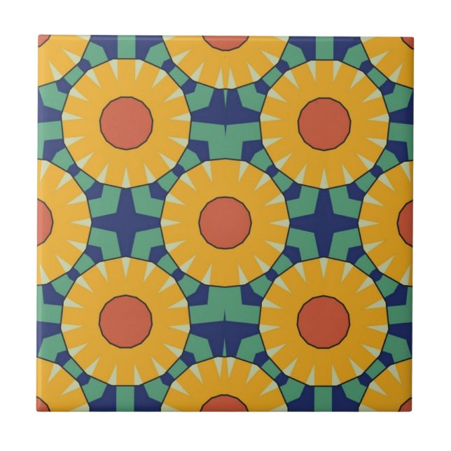 Azulejo Sombras de patrón geométrico de Naranja en verde y (Frente)