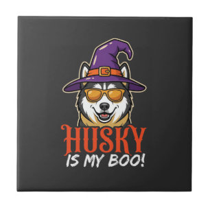 Azulejo Sombrero de Bruja Mi Husky de Halloween es Mi Boo