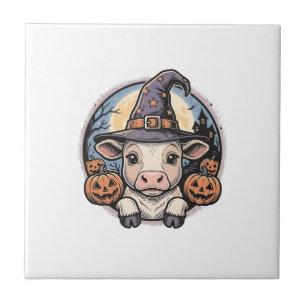 Azulejo Sombrero de bruja ternero de Halloween lindo graba