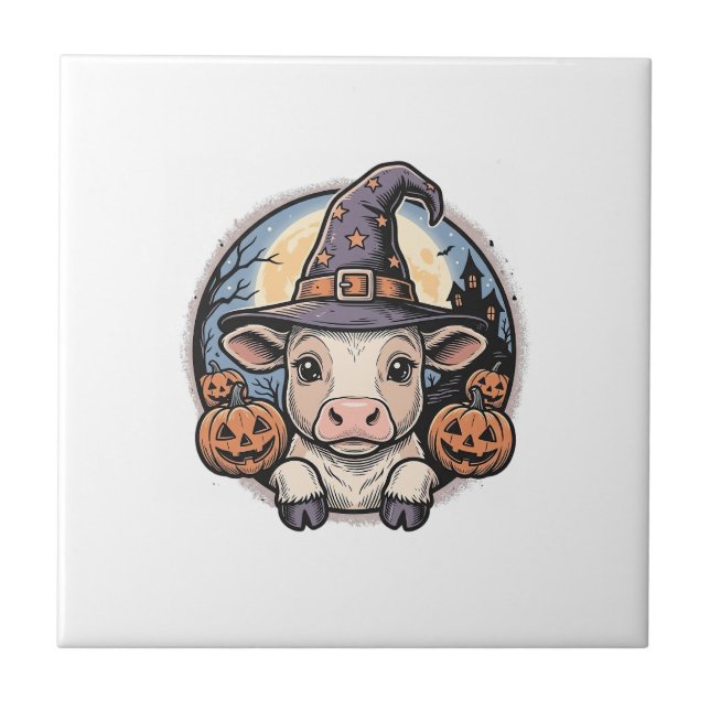 Azulejo Sombrero de bruja ternero de Halloween lindo graba (Frente)
