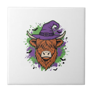Azulejo Sombrero de Bruja Vaca Highland Halloween Vector A