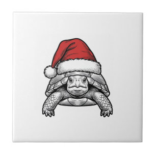 Azulejo Sombrero de Santa Tortuga de Navidad Diseño de Gra