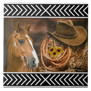 Azulejo Sombrero de vaquero de caballo lazo patrón occiden