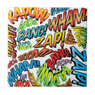 Azulejo Sonidos divertidos de arte pop de cómics retro