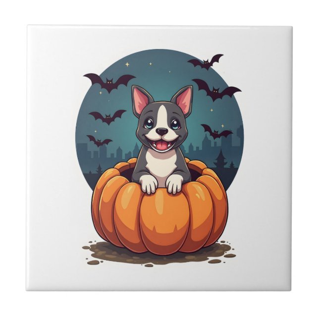Azulejo Sonrisa de Pitbull de Calabaza (Frente)