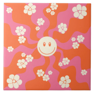 Azulejo Sonrisa - rosa, Naranja y crema
