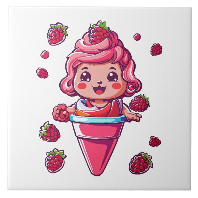 Azulejo Sorbete de frambuesa Kawaii (Frente)