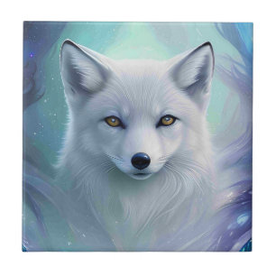 Azulejo Sorprendente zorro blanco de nieve en tierra helad