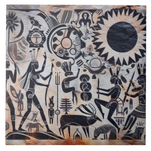Azulejo Southwest Petroglyph Design Animals Moon Dancing