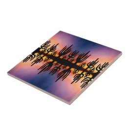 Azulejo Southwestern Desert Landscape Cactus Sunrise Image