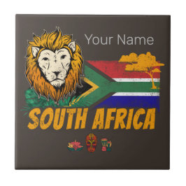 Azulejo Souvenir de Safari con bandera de León de Sudáfric