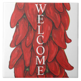 Azulejo Souwest Red Chili Pepper Ristra Bienvenida Medio