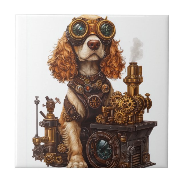 Azulejo Spaniel Steampunk � Inventor de Perro Victoriano (Frente)