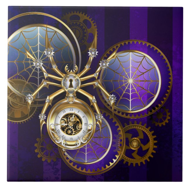 Azulejo Spider Steampunk sobre fondo morado (Frente)