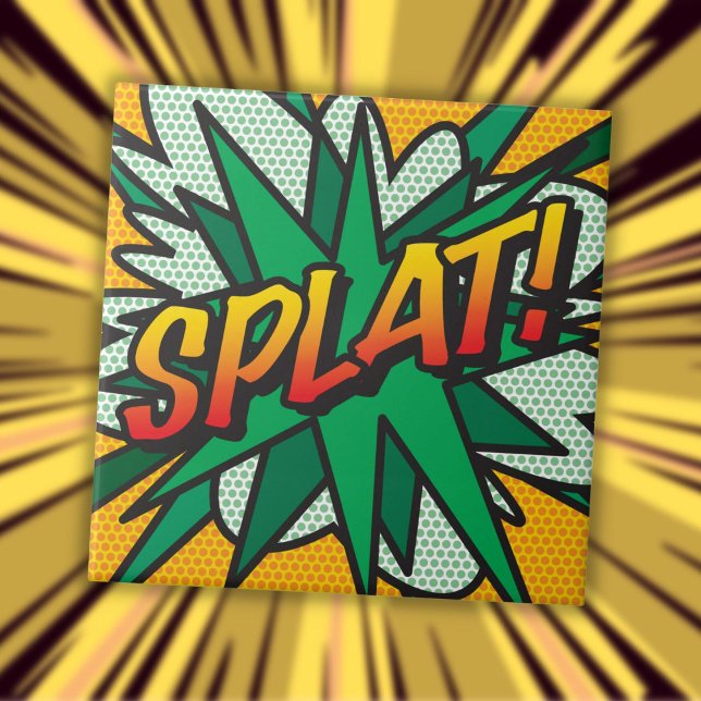Azulejo SPLAT Diversión Retro Cómic Arte Pop (SPLAT Fun Retro Comic Book Pop Art Ceramic Tile)