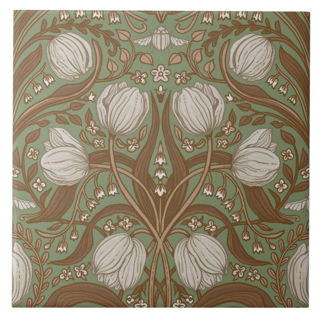 Azulejo Spring Garden flowers on sage (Frente)