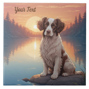 Azulejo Springer Spaniel junto al lago