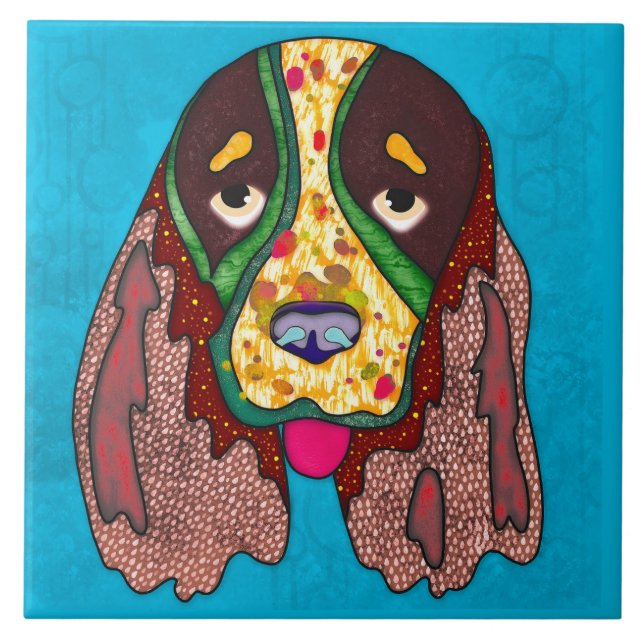 Azulejo Springer Spaniel perro feo cara cerámica (Frente)