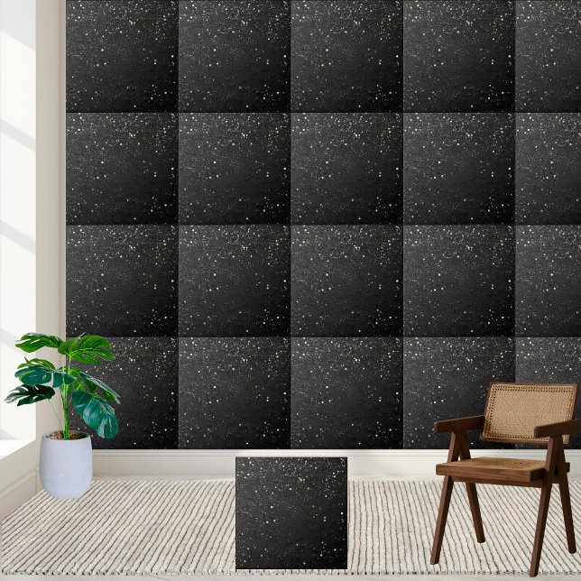 Azulejo Sprinkke Purpurina blanco negro mosaico cerámico d (Sprinkle Black White Glitter Classy Ceramic Tile)
