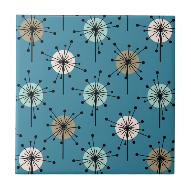 Azulejo Sputnik Starburst Flowers Teal Gold (Frente)