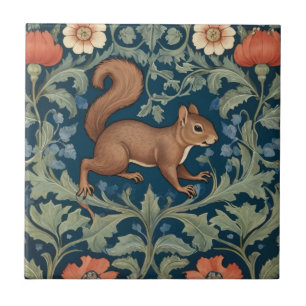 Azulejo Squirrel estilo William Morris Frente derecho Flor