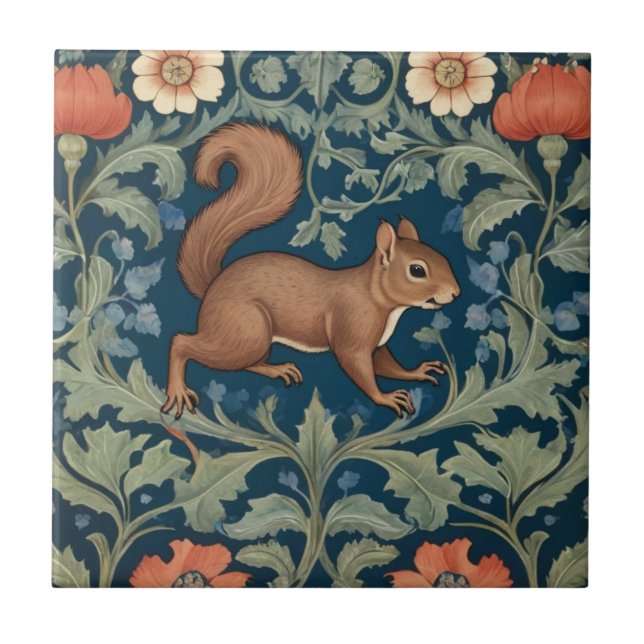 Azulejo Squirrel estilo William Morris Frente derecho Flor (Frente)