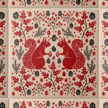 Azulejo Squirrel Forest Woodland<br><div class="desc">Bosque de ardilla roja con conos de pino,  ramas de pino,  bellotas,  hojas de roble y bayas. Perfecto para una casa lago o decoración de temporada. Arte original de Nic Squirrell.</div>