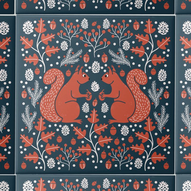 Azulejo Squirrel Forest Woodland (Squirrel in the Forest pattern ceramic tile)