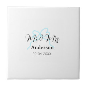 Azulejo Sr y Sra añaden apellido año fecha lazo de boda