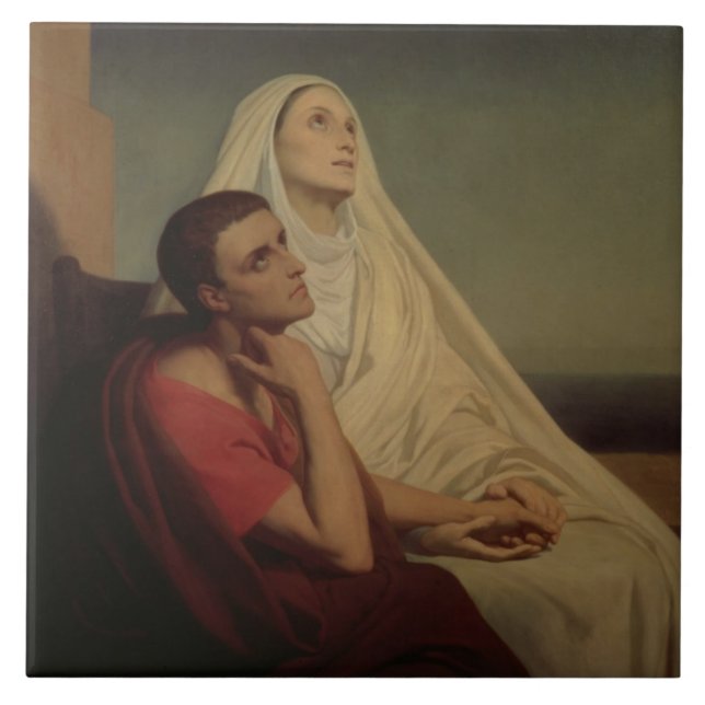 Azulejo St Augustine y su St. Mónica, 1855 de la madre (Frente)