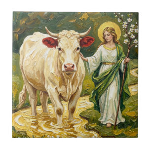 Azulejo St. Brigid y la vaca blanca (Imbolc)