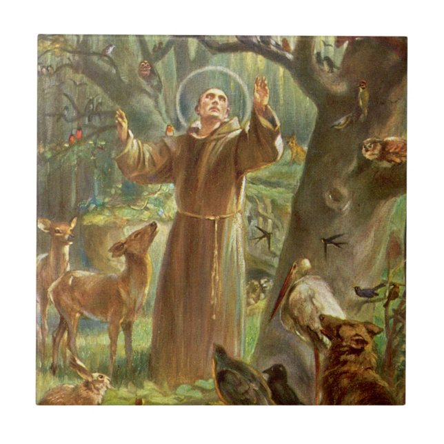 Azulejo St Francis of Assisi preaching to animals (Frente)