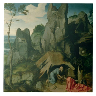 Azulejo St Jerome en el desierto (aceite en el panel)